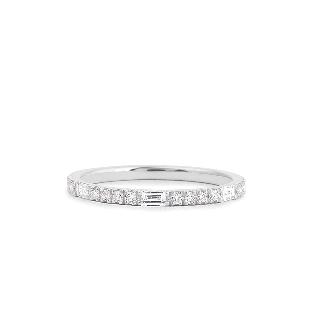 14K Gold Baguette and Round Cut Diamond Wedding Band - view 3