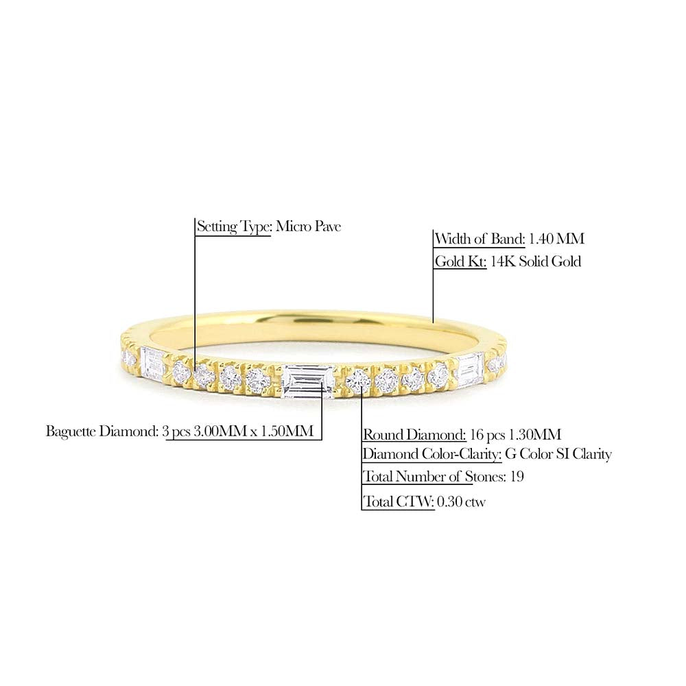 14K Gold Baguette and Round Cut Diamond Wedding Band - view 4