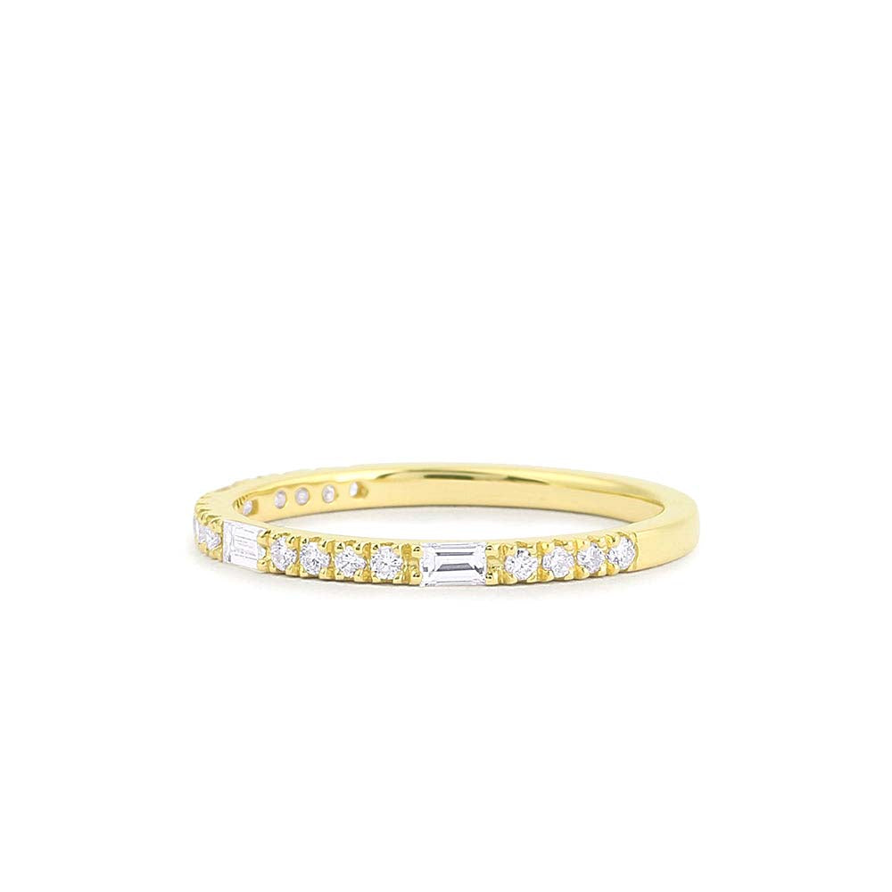 14K Gold Baguette and Round Cut Diamond Wedding Band - view 5