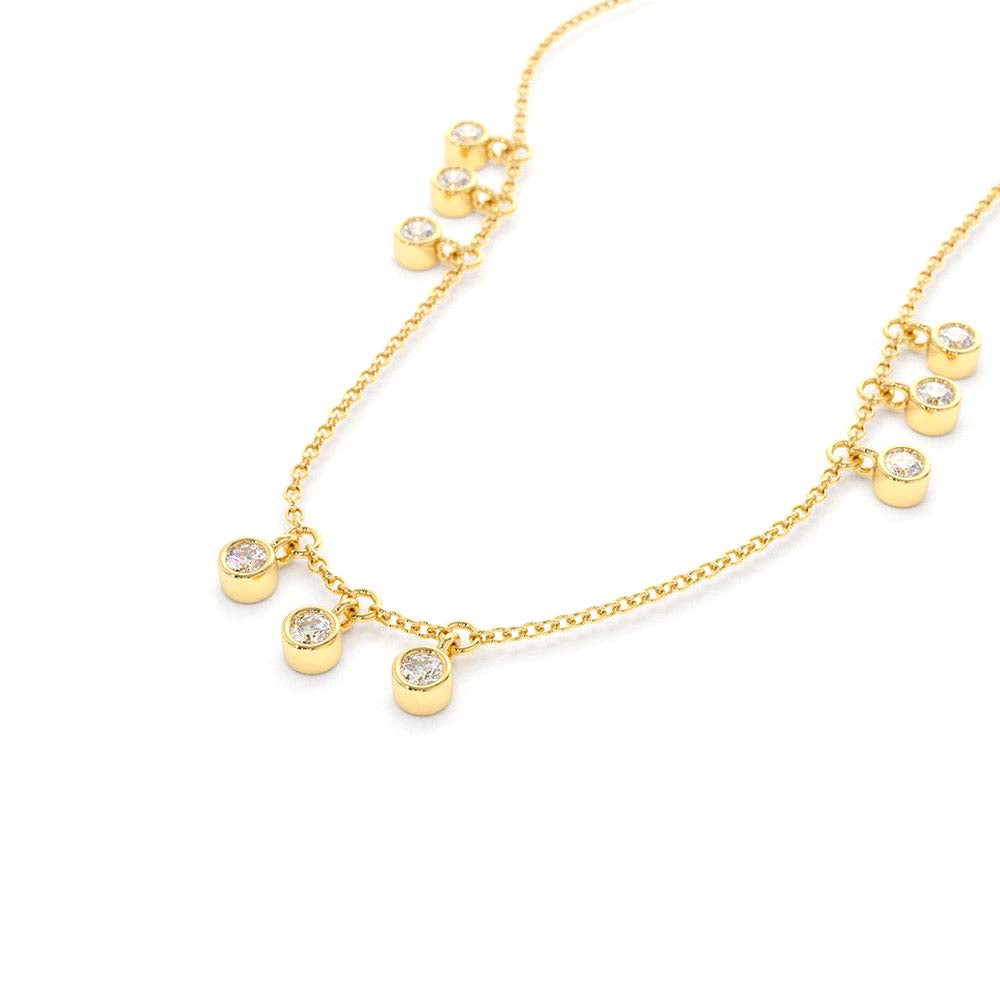 14K Gold 9 Diamond Dangle Necklace - view 4