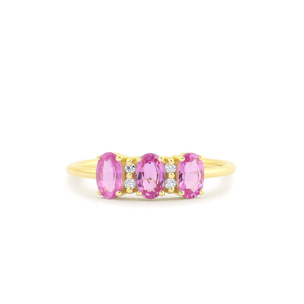 14K Oval Genuine Pink Sapphire and Diamond Ring by Orlina Fine