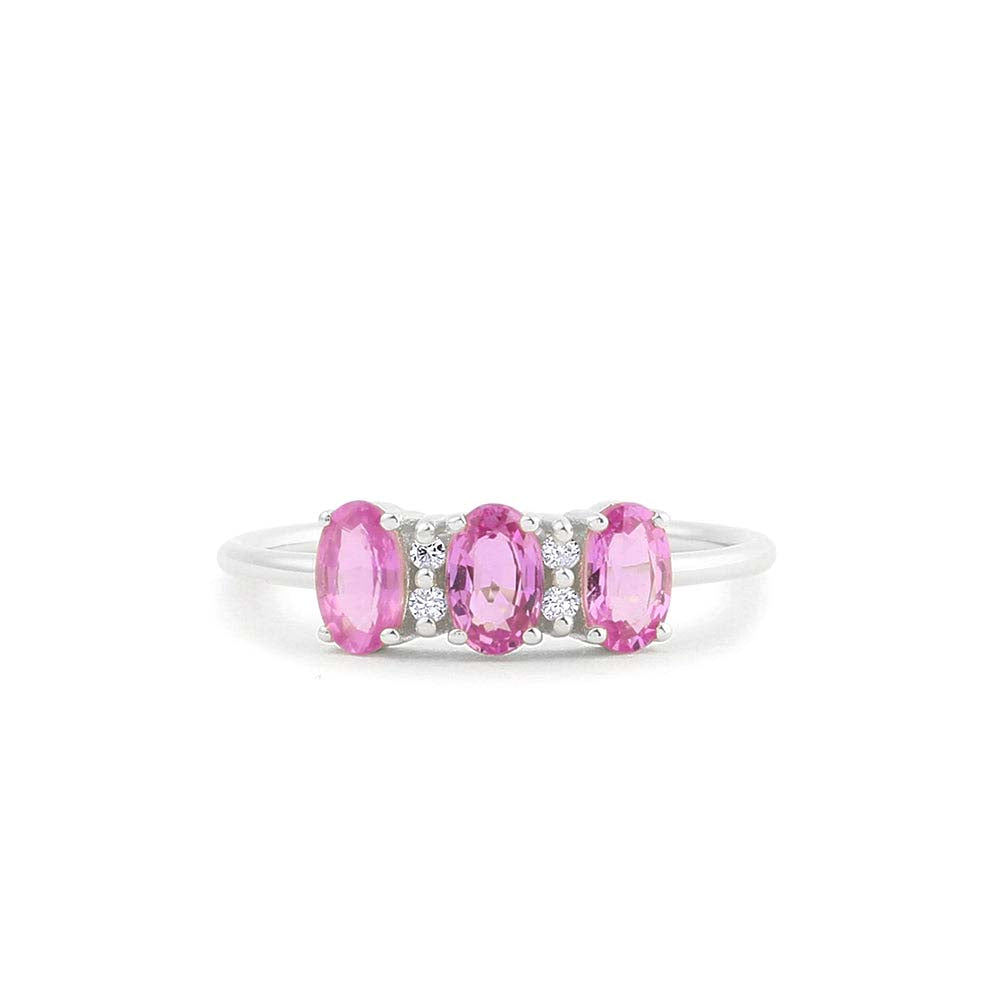 14K Oval Genuine Pink Sapphire and Diamond Ring - view 2