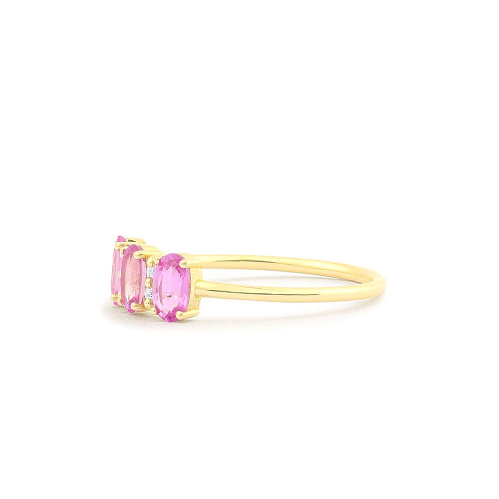 14K Oval Genuine Pink Sapphire and Diamond Ring - view 4