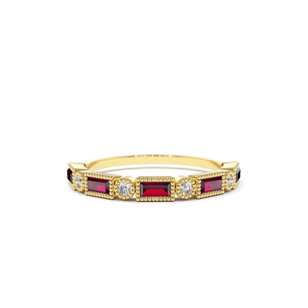 14K Baguette Ruby and Diamond Ring by Orlina Fine