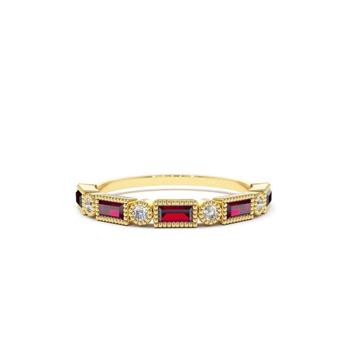 14K Baguette Ruby and Diamond Ring by Orlina Fine
