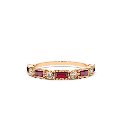 14K Baguette Ruby and Diamond Ring - view 2