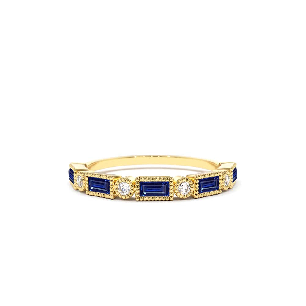14K Sapphire Baguette and Diamond Ring by Orlina Fine