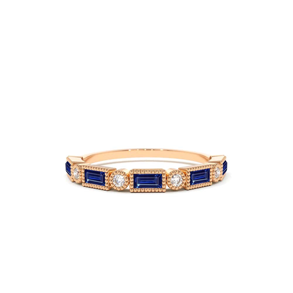 14K Sapphire Baguette and Diamond Ring - view 2