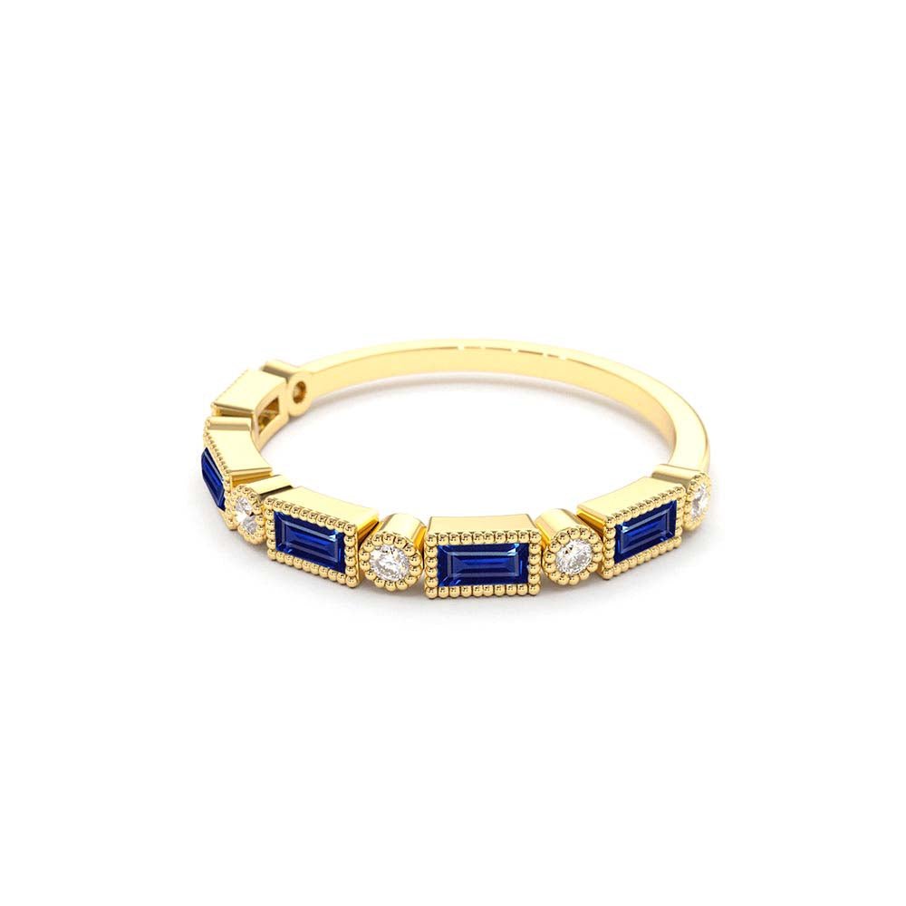 14K Sapphire Baguette and Diamond Ring - view 4