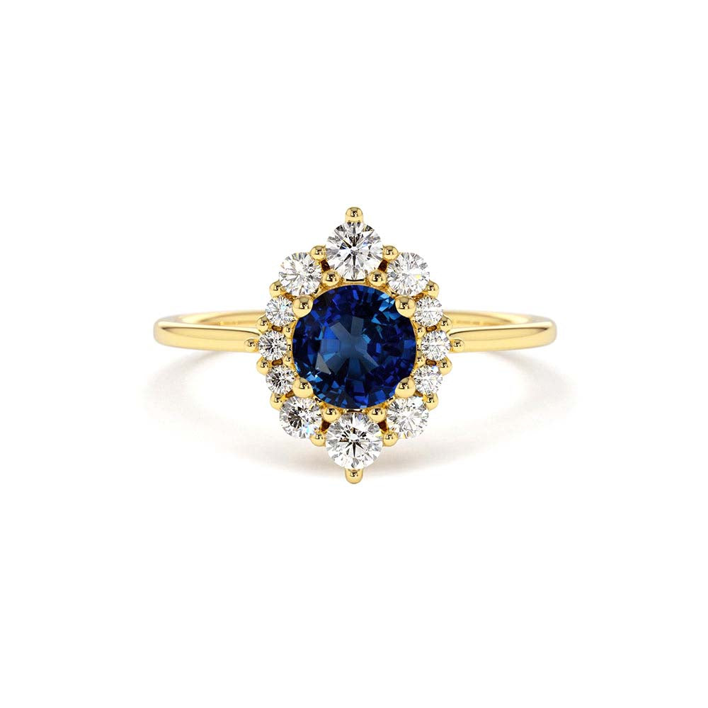 14K Round Sapphire Halo Diamond Engagement Ring by Orlina Fine