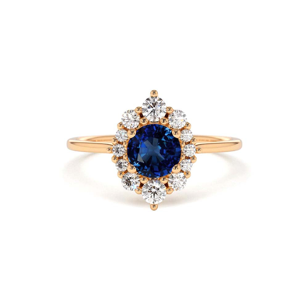 14K Round Sapphire Halo Diamond Engagement Ring - view 2