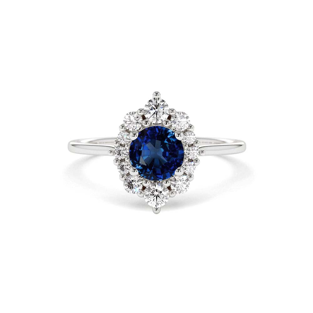 14K Round Sapphire Halo Diamond Engagement Ring - view 3