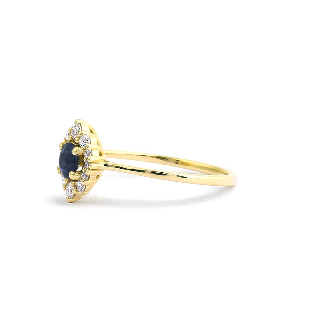 14K Round Sapphire Halo Diamond Engagement Ring - view 4