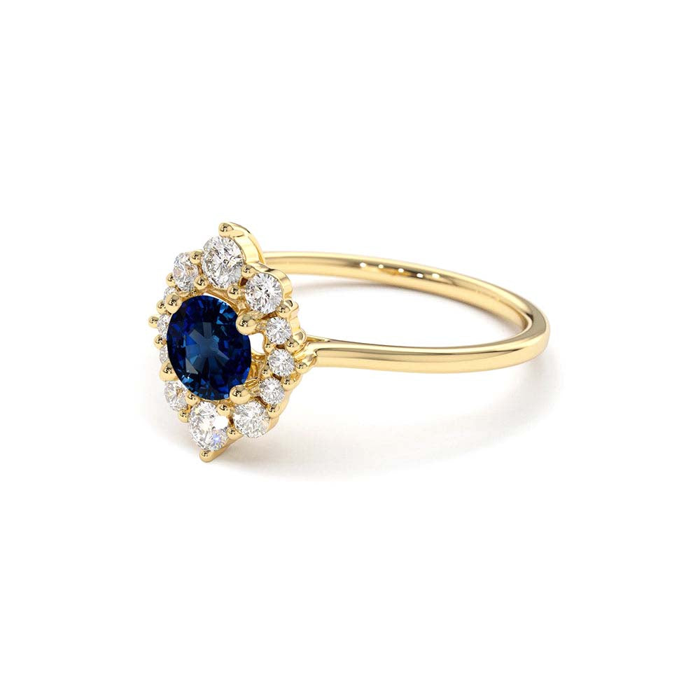 14K Round Sapphire Halo Diamond Engagement Ring - view 5