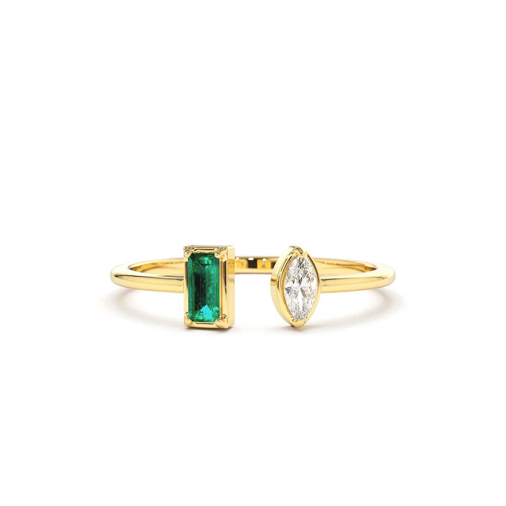 14K Gold Emerald and Diamond Cuff Ring by Orlina Fine