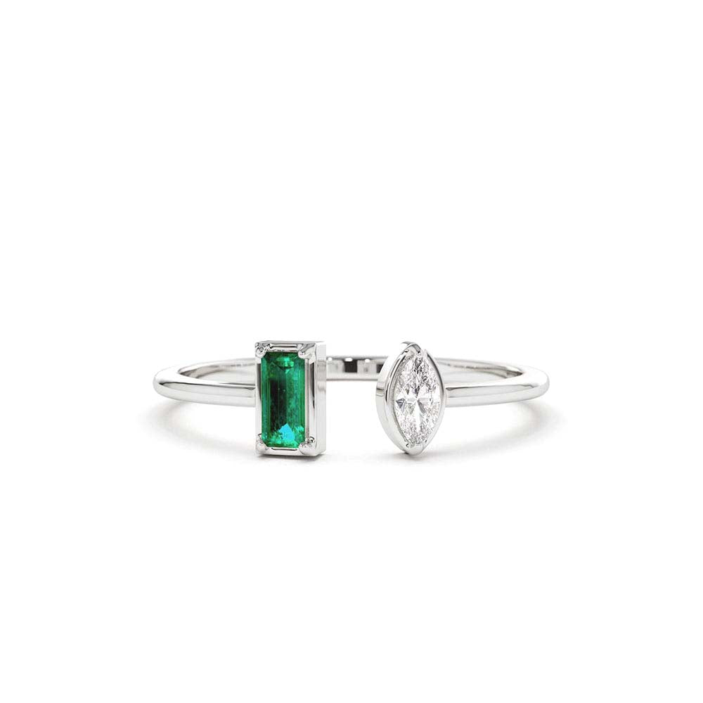 14K Gold Emerald and Diamond Cuff Ring - view 3