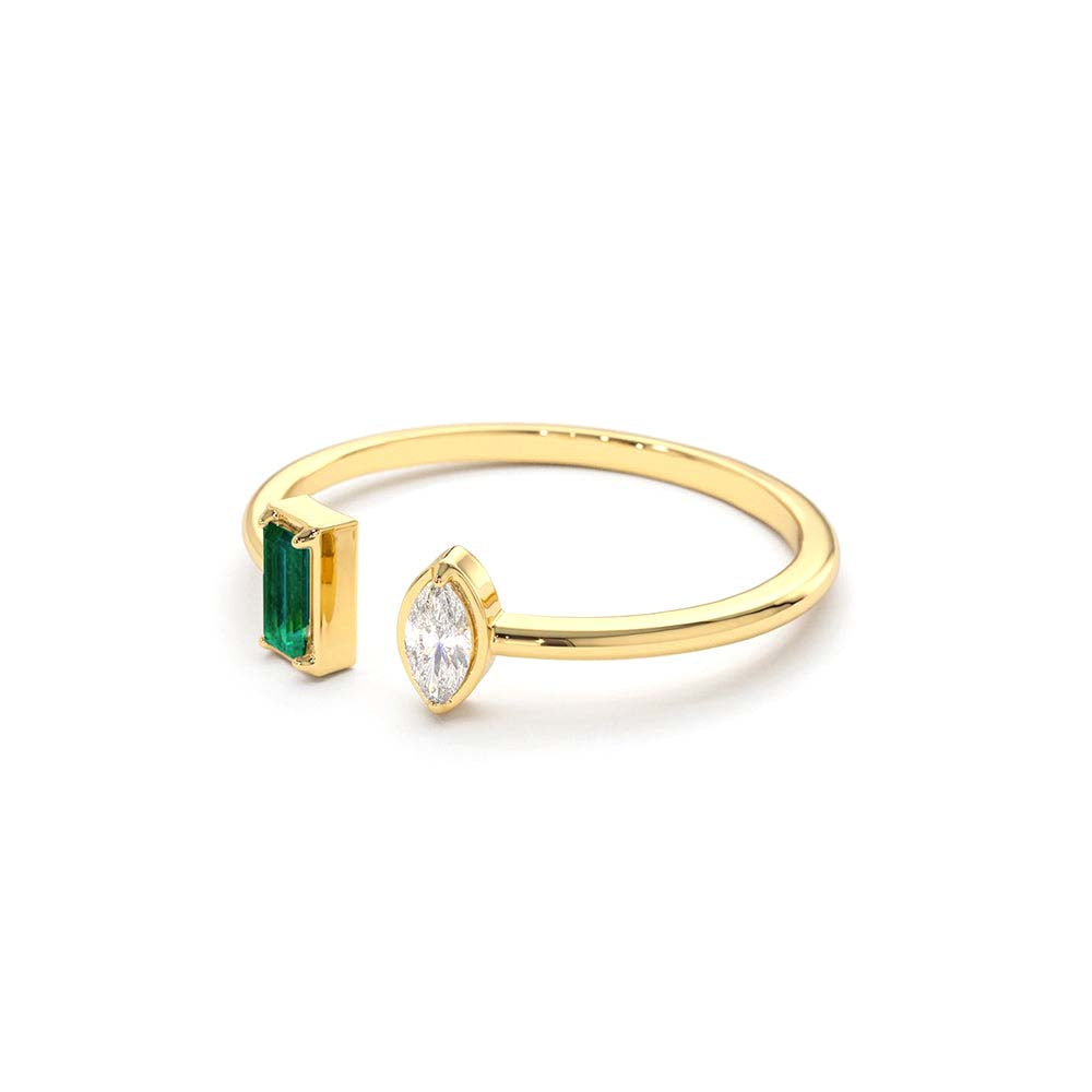 14K Gold Emerald and Diamond Cuff Ring - view 4