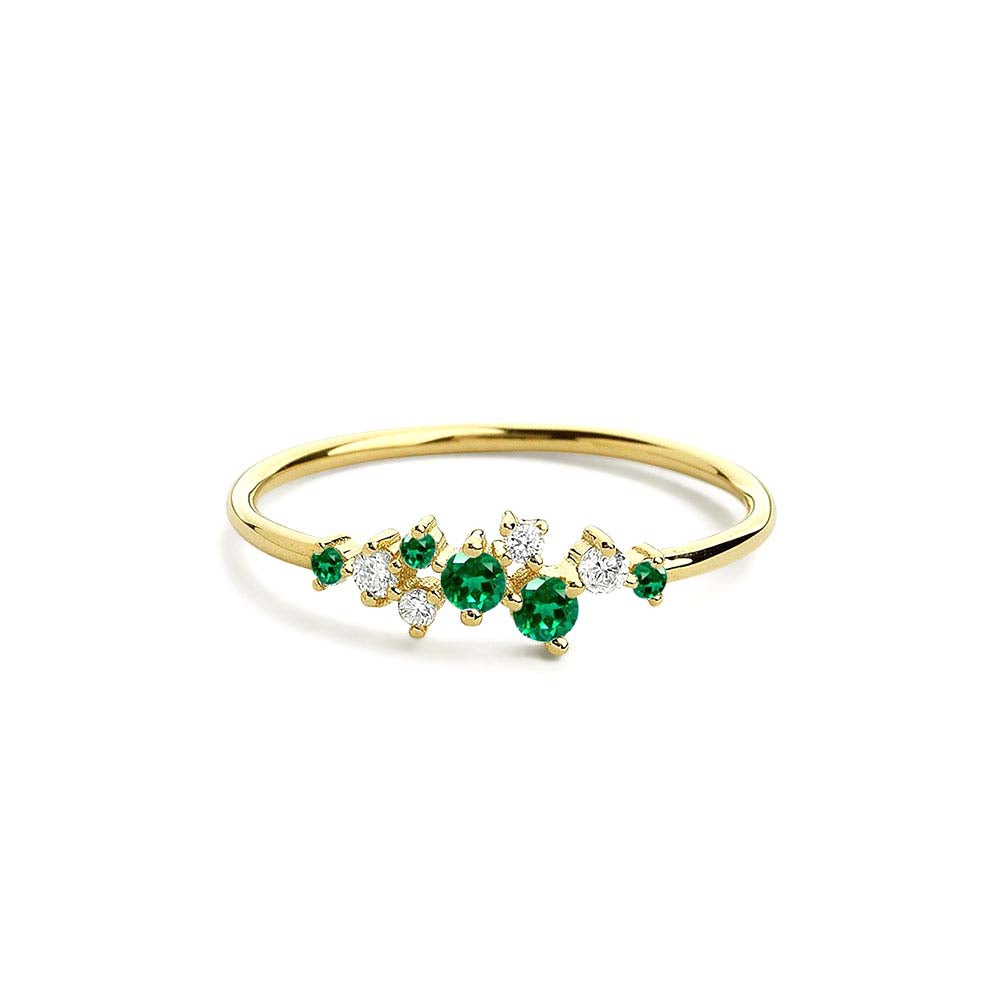 14K Emerald and Diamond Cluster Ring by Orlina Fine
