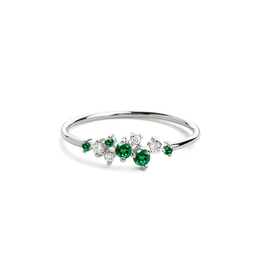 14K Emerald and Diamond Cluster Ring - view 2
