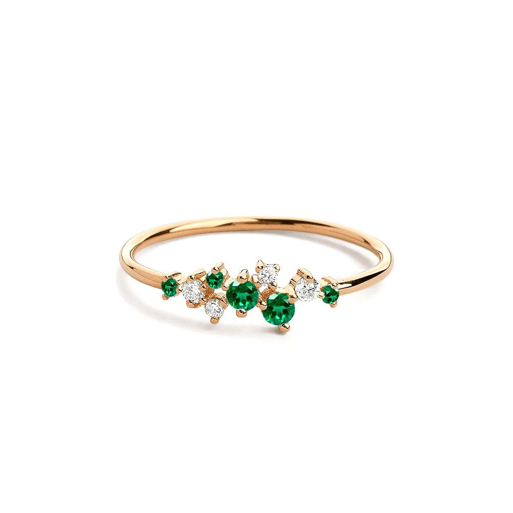 14K Emerald and Diamond Cluster Ring - view 3
