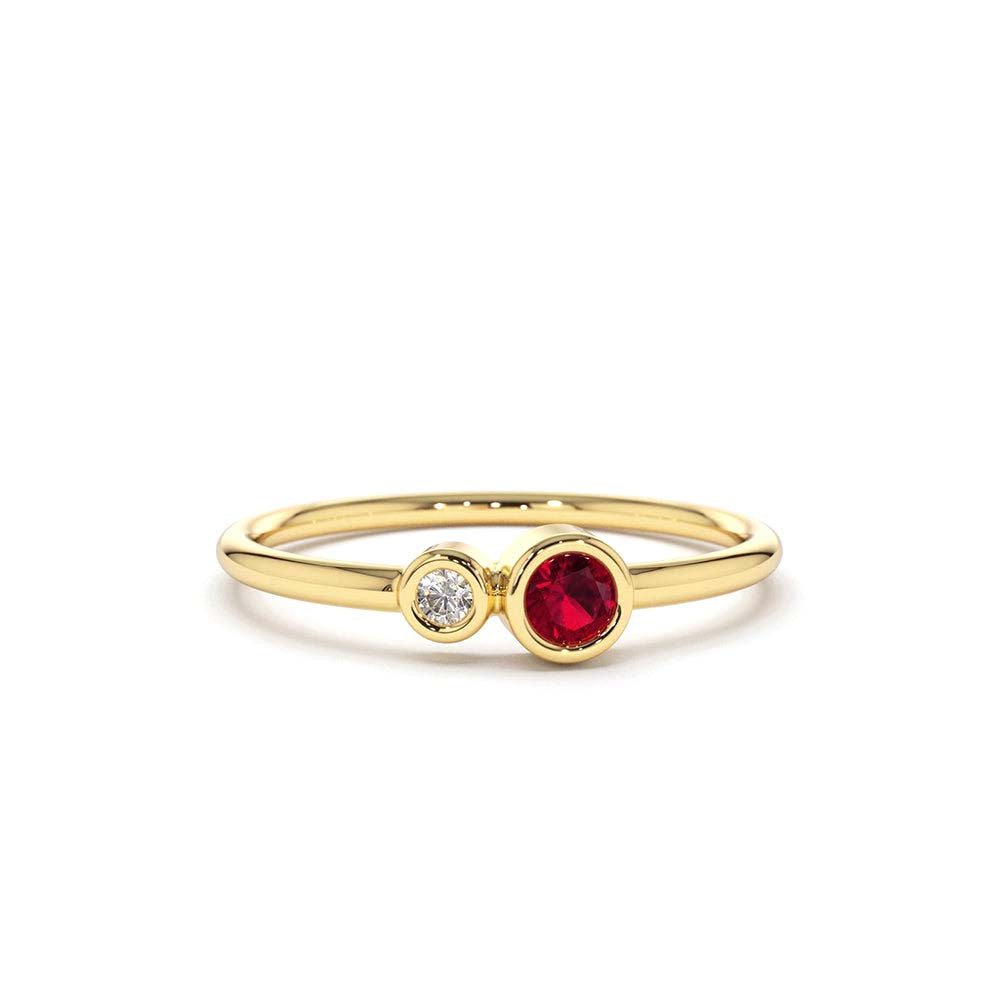 14K Gold Bezel Setting Ruby and Diamond Ring by Orlina Fine