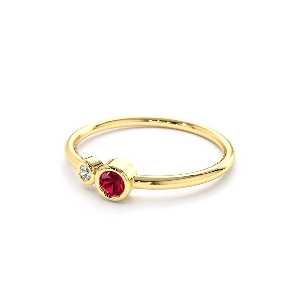 14K Gold Bezel Setting Ruby and Diamond Ring - view 4