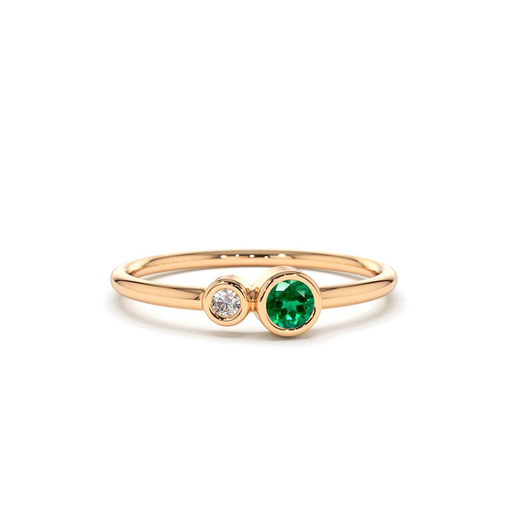 14K Gold Bezel Setting Emerald and Diamond Ring - view 2