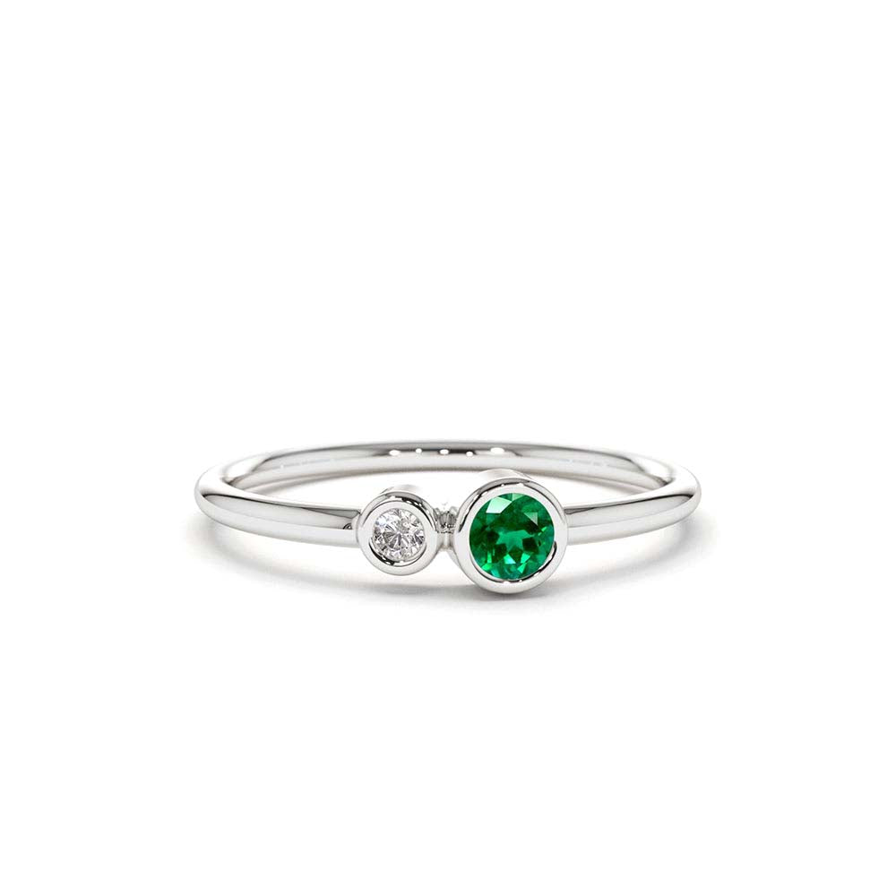 14K Gold Bezel Setting Emerald and Diamond Ring - view 3