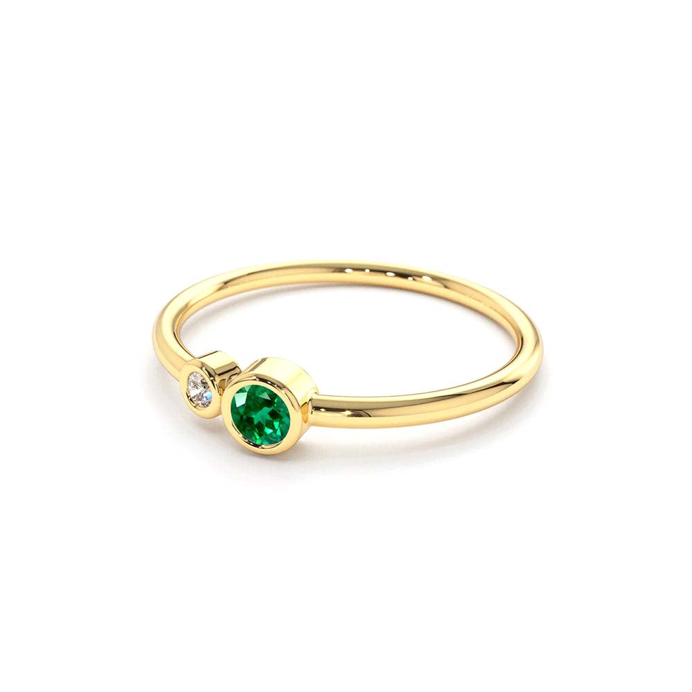 14K Gold Bezel Setting Emerald and Diamond Ring - view 4