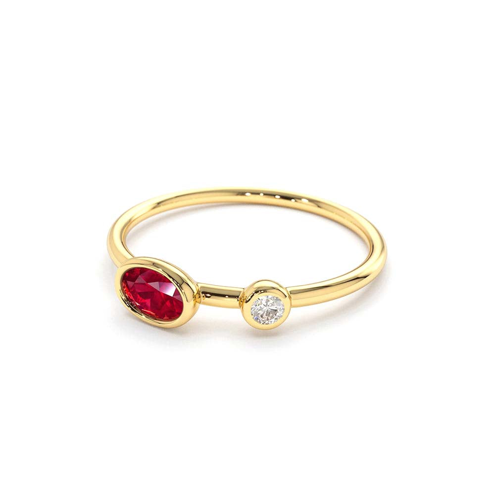 14K Oval Shape Bezel Setting Ruby and Diamond Ring - view 4