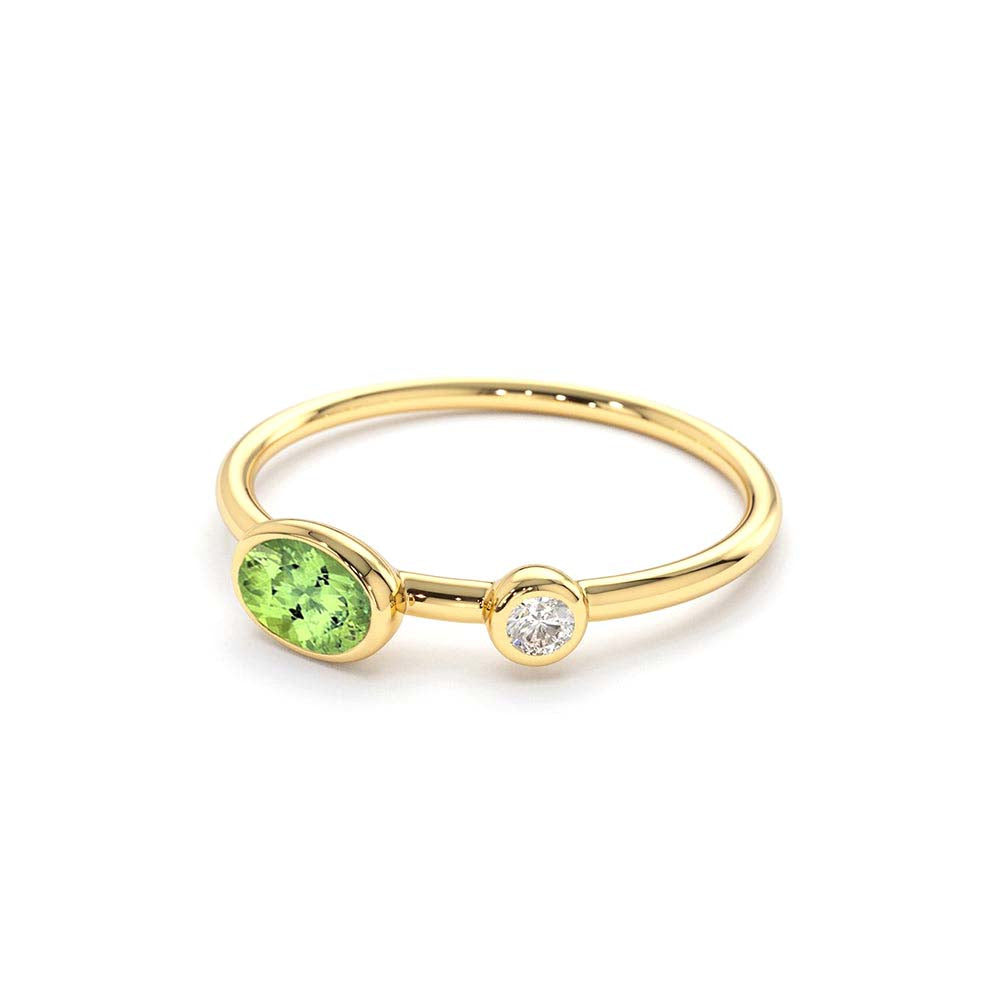 14K Gold Oval Peridot and Diamond Ring - view 4