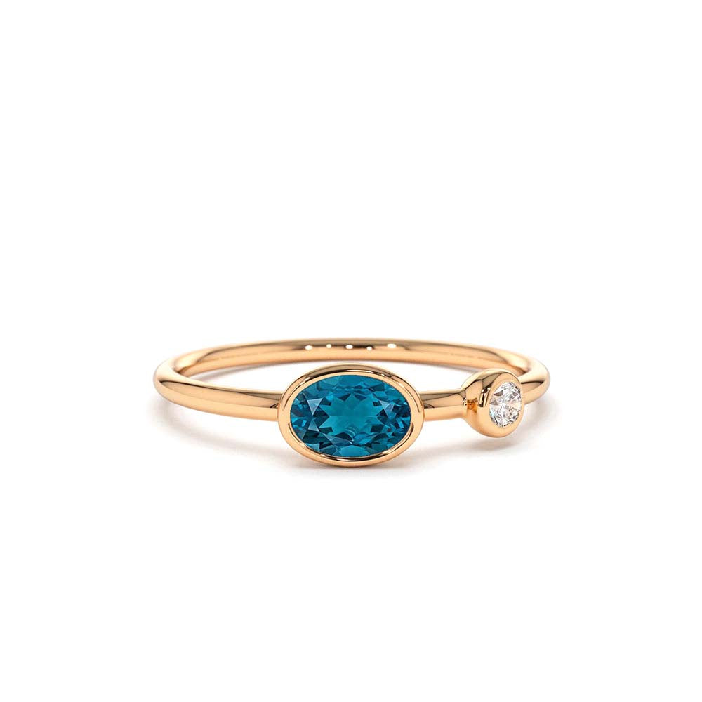 14K Gold Oval London Blue Topaz and Diamond Ring - view 2