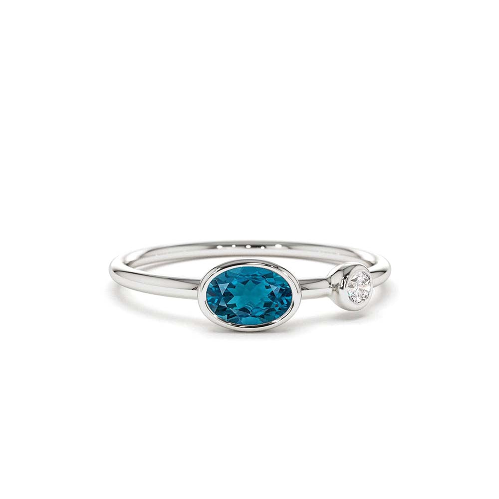 14K Gold Oval London Blue Topaz and Diamond Ring - view 3