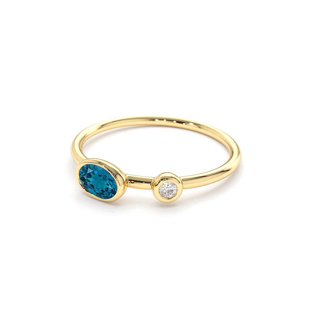 14K Gold Oval London Blue Topaz and Diamond Ring - view 4
