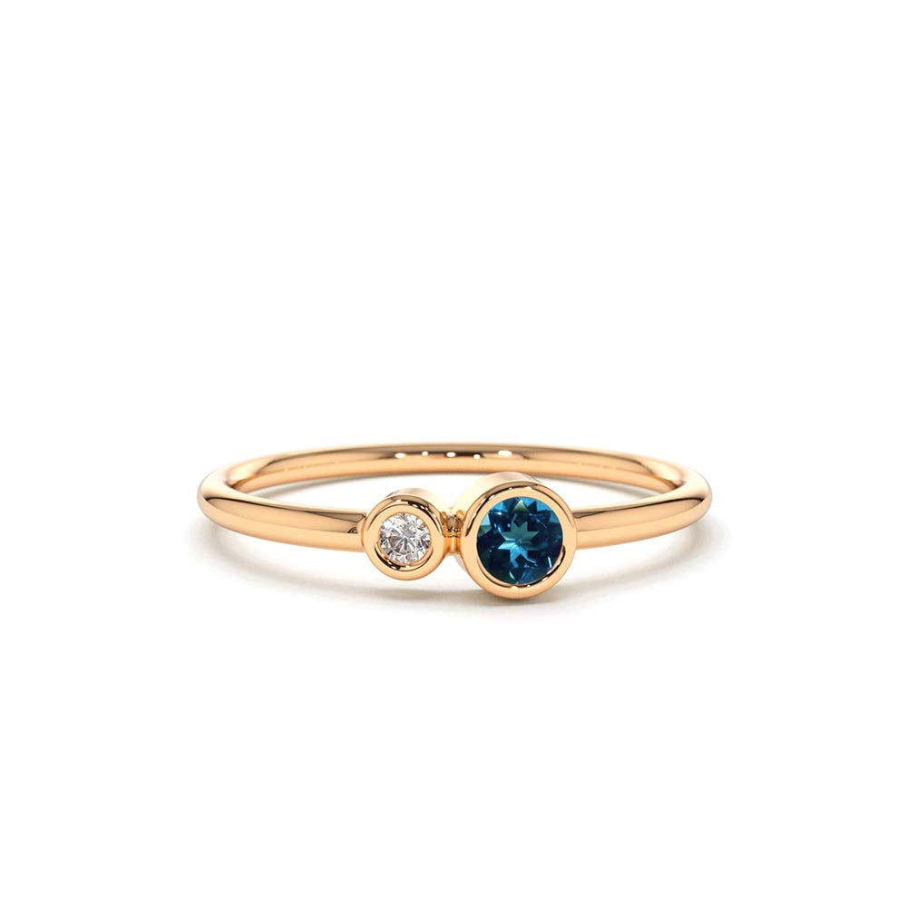 14K Gold Bezel Setting London Blue Topaz and Diamond Ring - view 2
