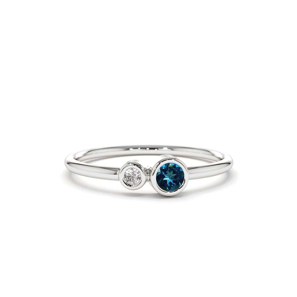 14K Gold Bezel Setting London Blue Topaz and Diamond Ring - view 3