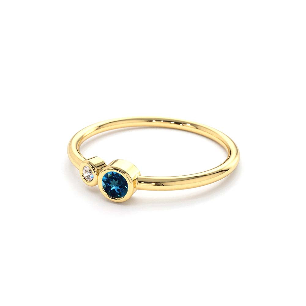 14K Gold Bezel Setting London Blue Topaz and Diamond Ring - view 4