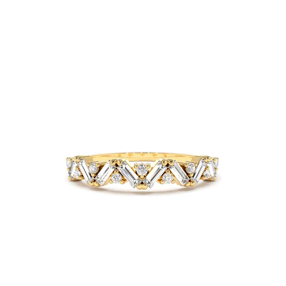 14K Gold Slanted Baguette and Round Diamond Ring by Orlina Fine
