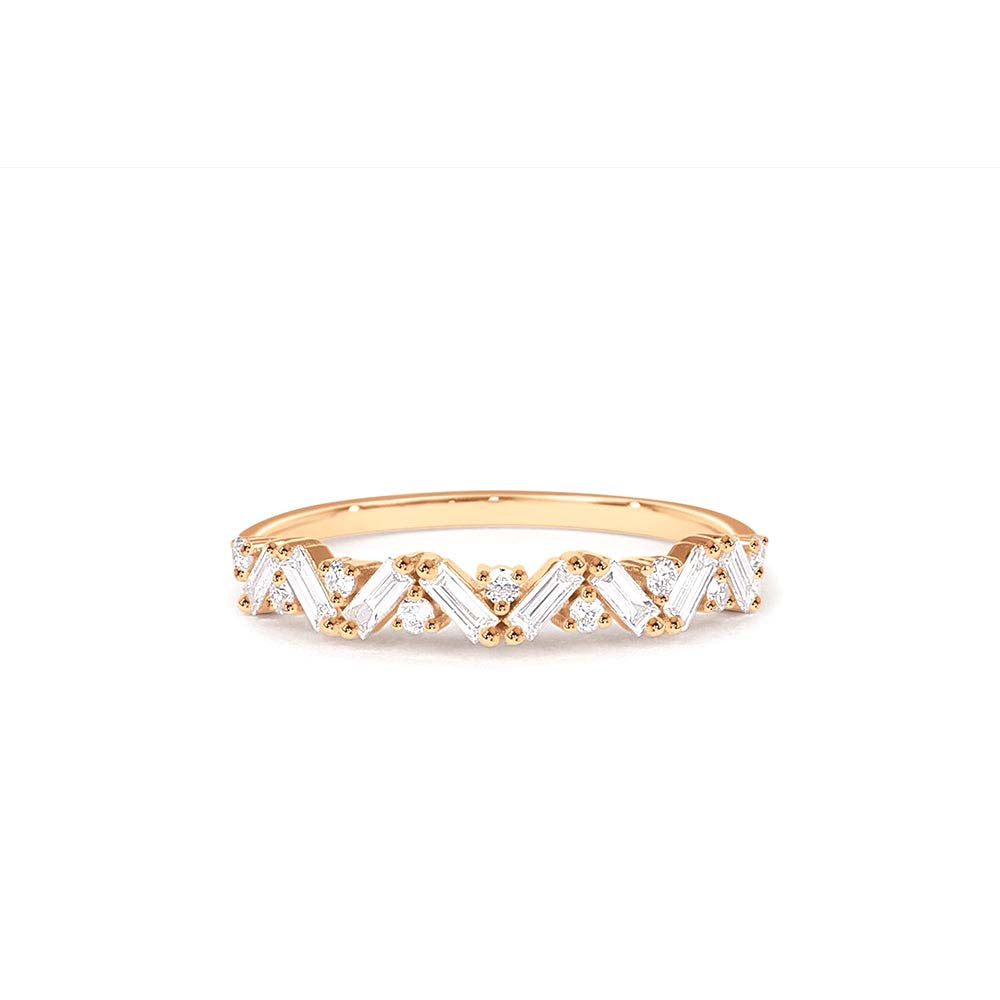 14K Gold Slanted Baguette and Round Diamond Ring - view 2