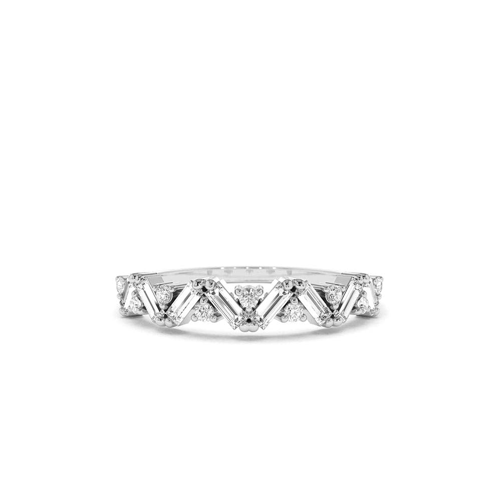 14K Gold Slanted Baguette and Round Diamond Ring - view 3