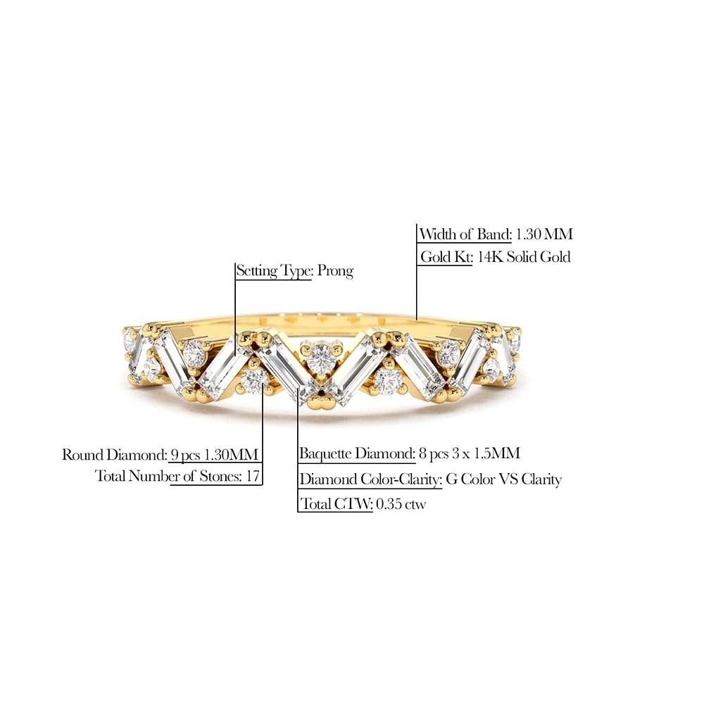 14K Gold Slanted Baguette and Round Diamond Ring - view 4