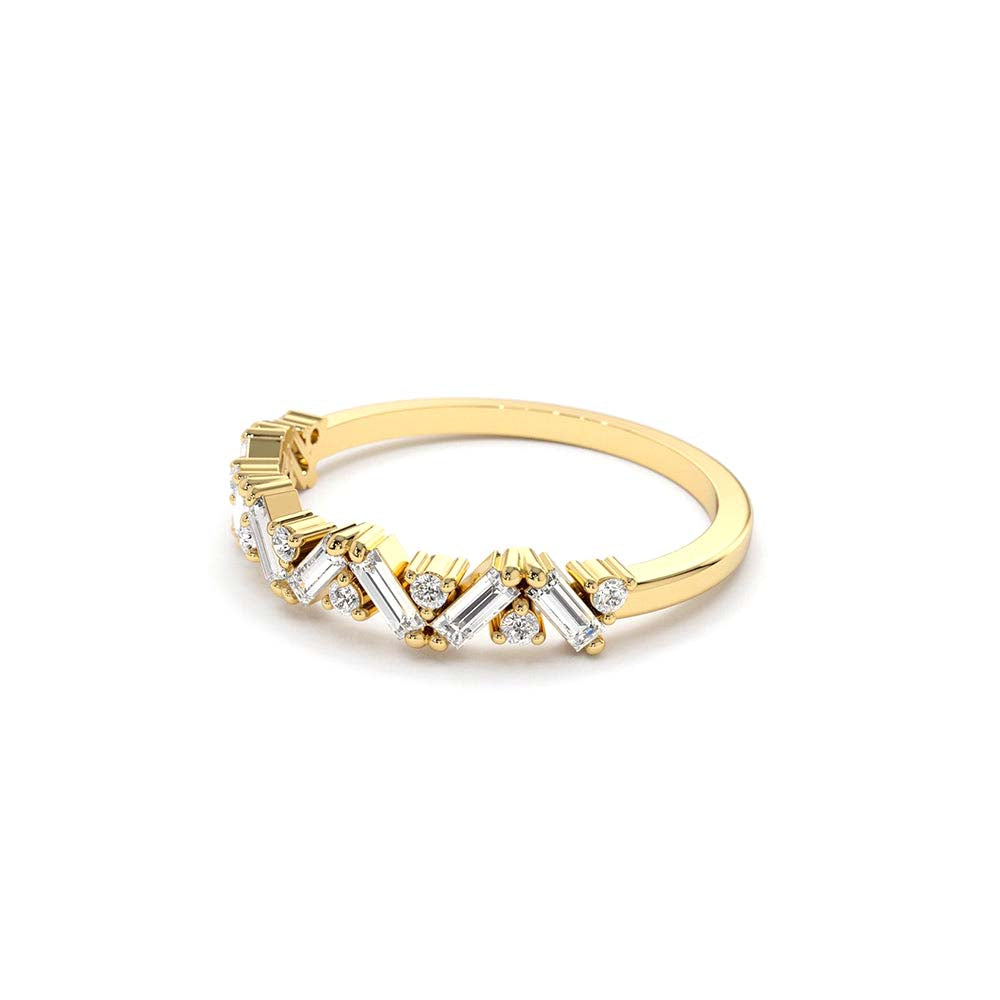 14K Gold Slanted Baguette and Round Diamond Ring - view 5
