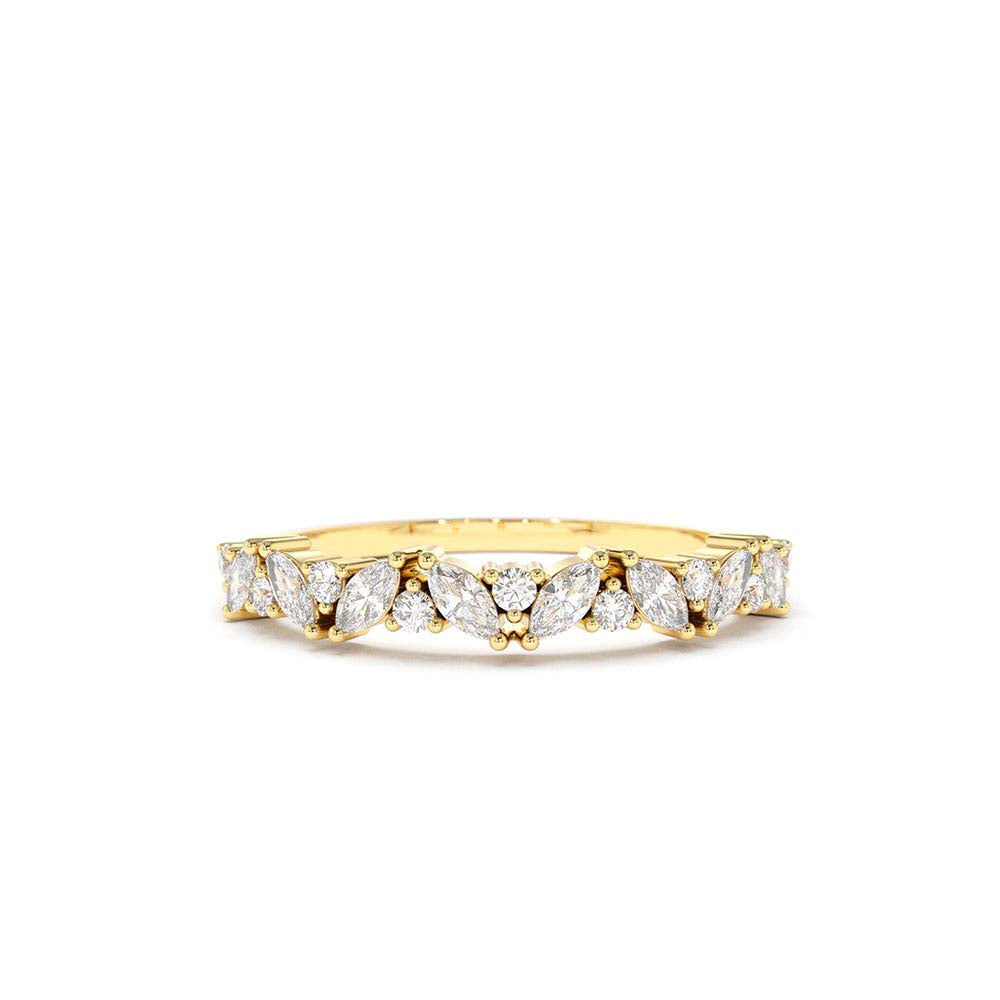 14K Gold Slanted Marquise and Round Diamond Ring by Orlina Fine