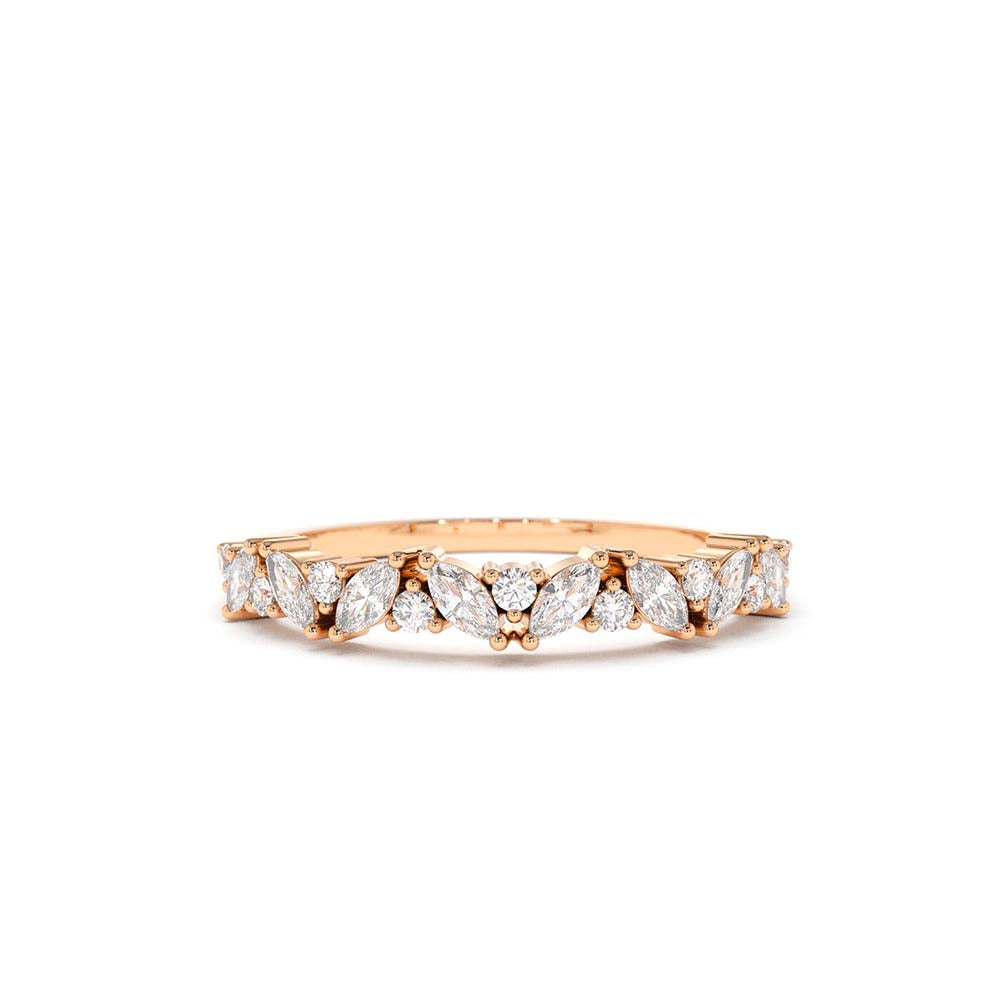 14K Gold Slanted Marquise and Round Diamond Ring - view 2
