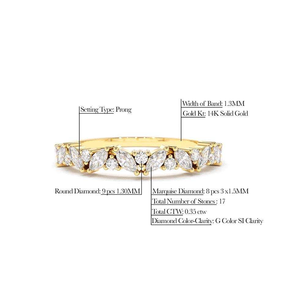 14K Gold Slanted Marquise and Round Diamond Ring - view 4