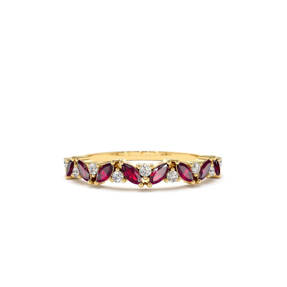 14K Slanted Ruby and Round Diamond Ring by Orlina Fine