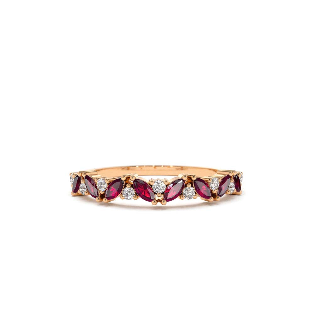 14K Slanted Ruby and Round Diamond Ring - view 2