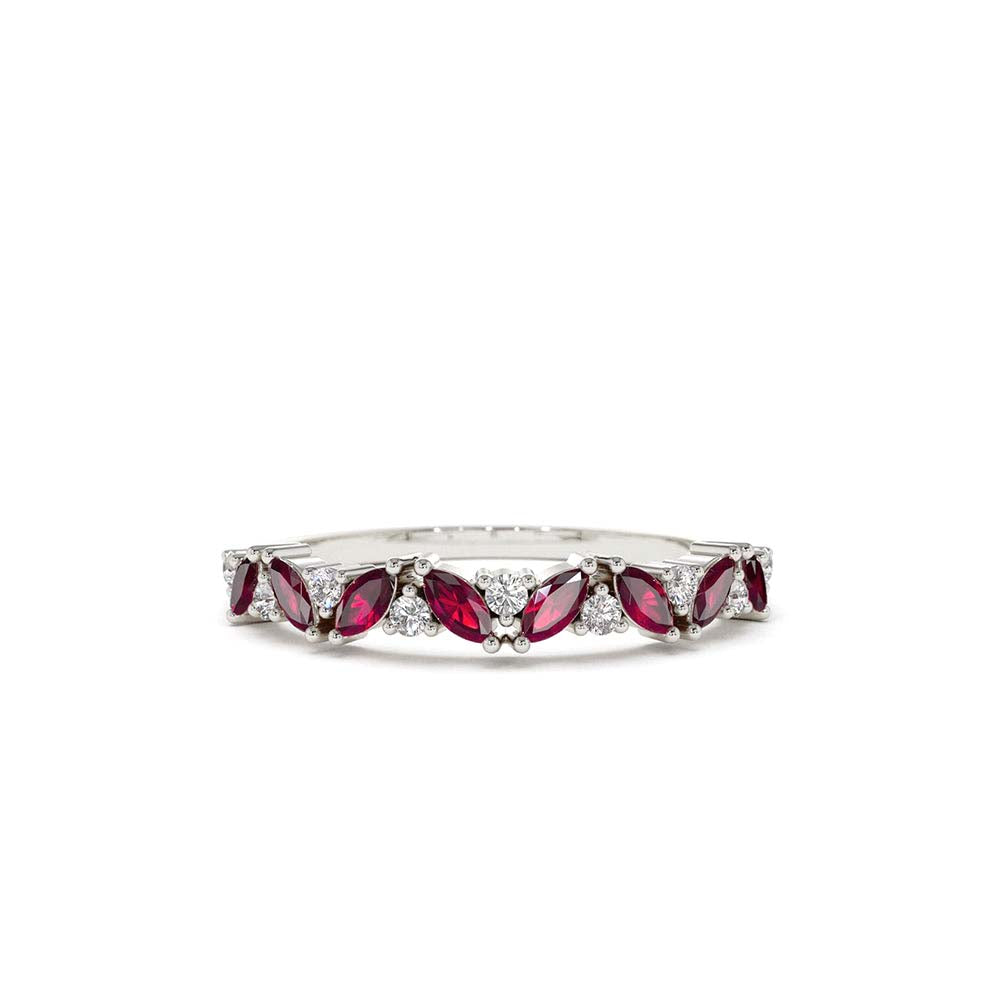 14K Slanted Ruby and Round Diamond Ring - view 3