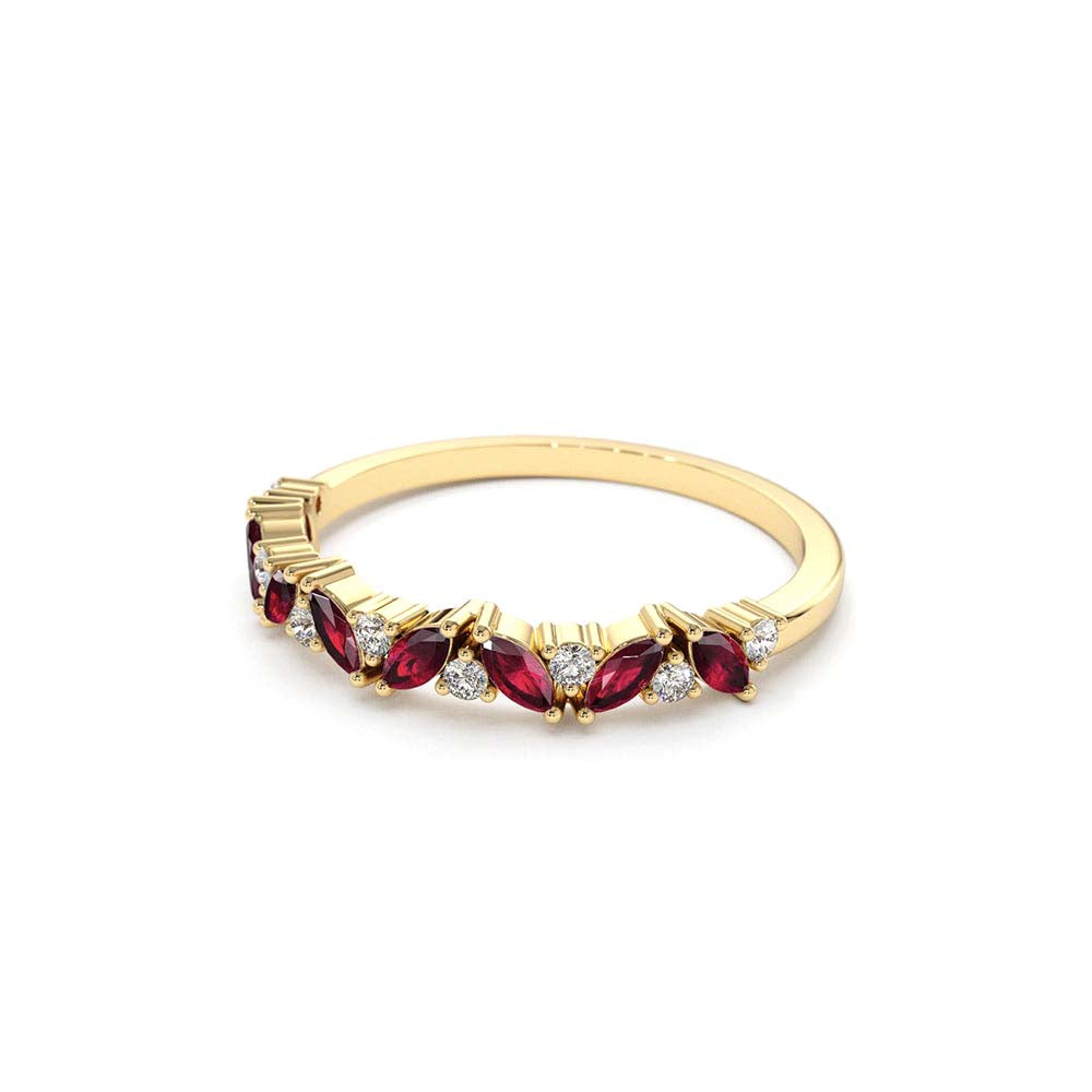 14K Slanted Ruby and Round Diamond Ring - view 4