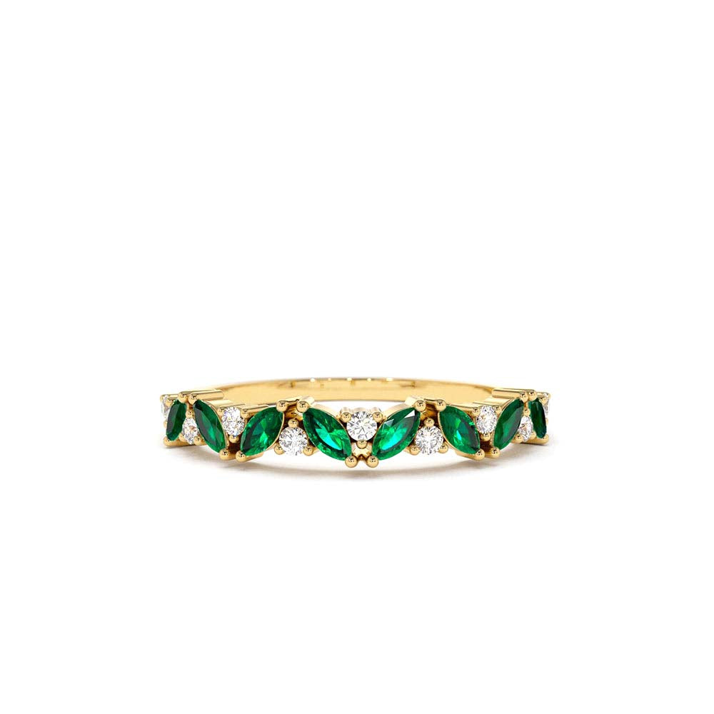 14K Slanted Emerald and Round Diamond Ring by Orlina Fine